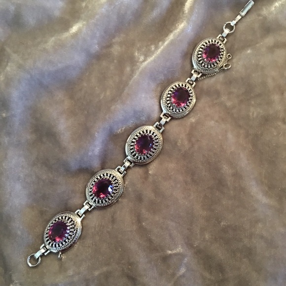 Vintage Danecraft SS Purple Gem Bracelet 7” - Picture 6 of 8